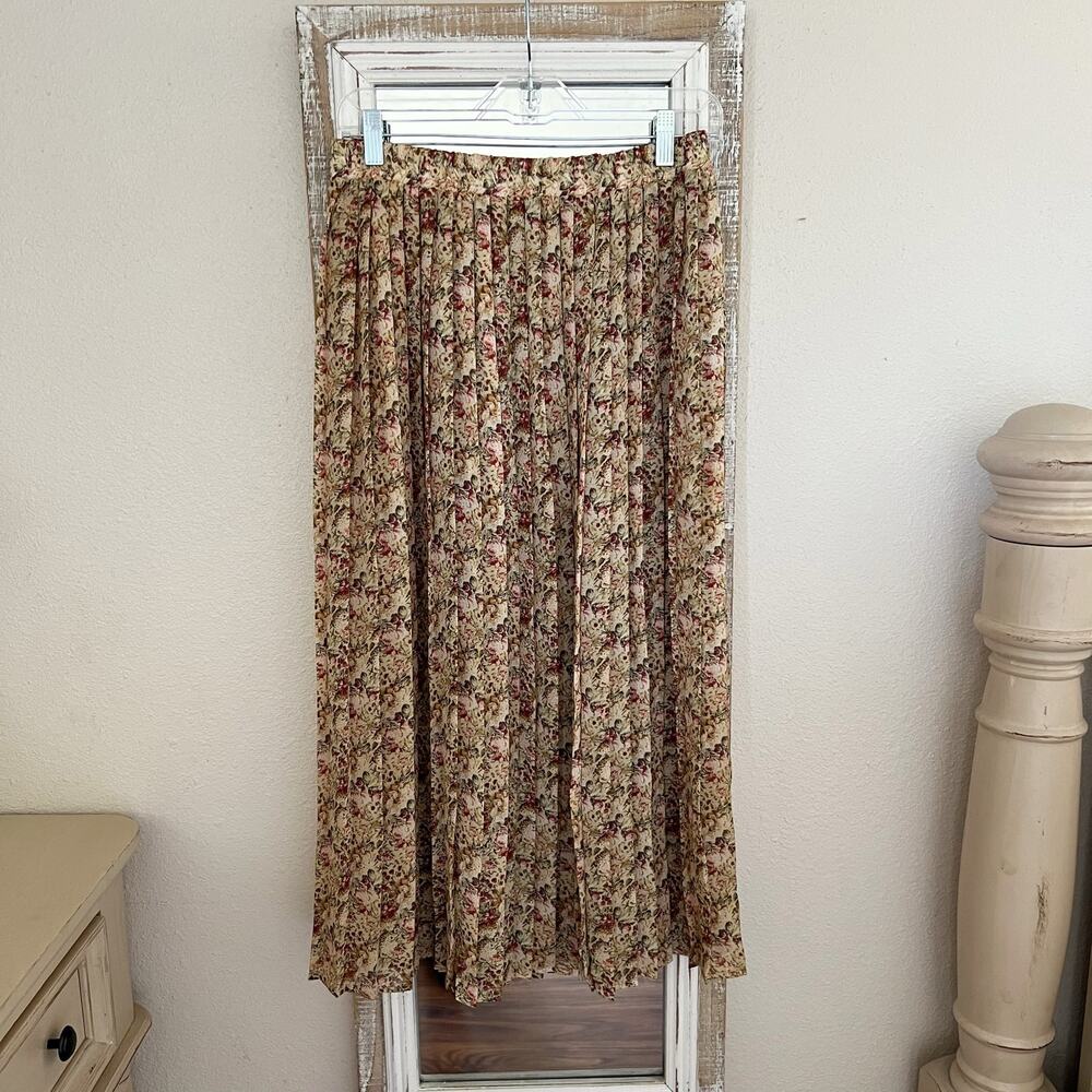 Vintage Pleated Floral Midi Skirt